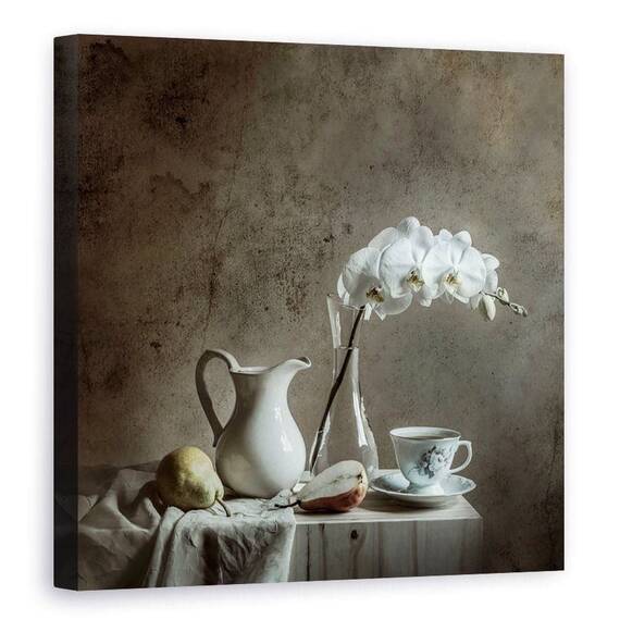 Tablou Canvas - Perete Vechi, Culori, Natura Moarta, Vaza, Ceasca, Marime: 90 x 90 cm - - Roveli