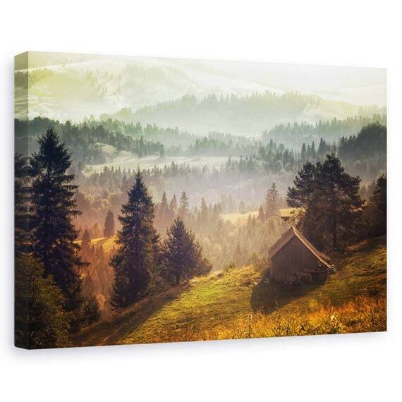 Tablou canvas -  Peisaj, Padure, Copaci, Casa, Marime: 80 x 120 cm - - Roveli