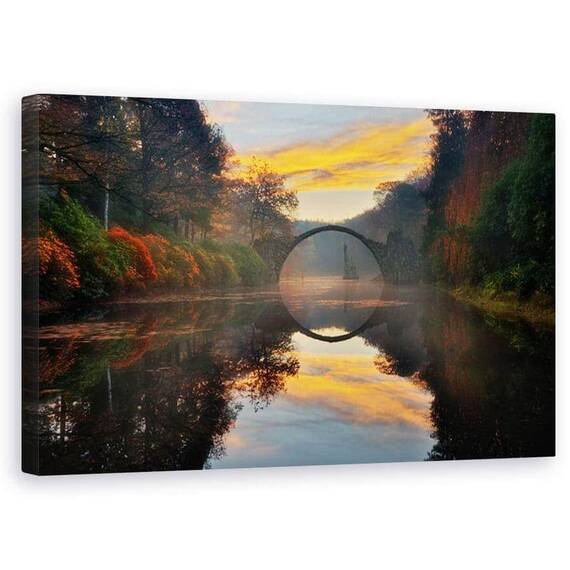 Tablou Canvas - Gradina De Toamna, Copaci, Apa, Pod, Calatorie, Turism, Marime: 50 x 80 cm - - Roveli