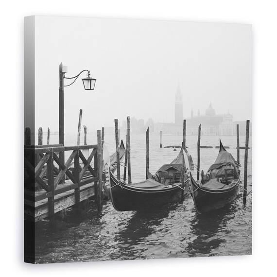 Tablou Canvas - Dimineata In Venetia, Italia, Pier, Turn, Ceata, Marime: 90 x 90 cm - - Roveli