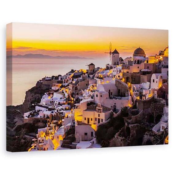Tablou canvas - Calispera Santorini, Peisaj, Grecia, Amurg, Munte, Marime: 80 x 120 cm - - Roveli