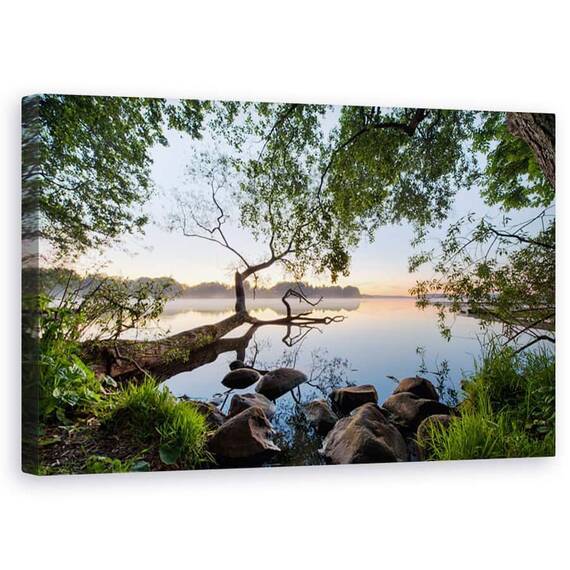 Tablou Canvas - Vedere La Lac, Peisaj, Copac, Jurnal, Frunze, Apa, Marime: 50 x 80 cm - - Roveli