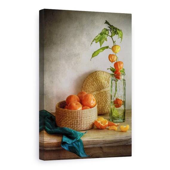 Tablou Canvas - Natura Statica Cu Clementine, Portocale, Clementine, Tabel, Physalis, Fructe - - Roveli