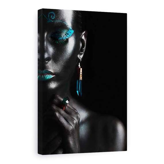 Tablou Canvas - Ghid, Portret, Persoana, Bodyart, Negru, Bijuterii, Marime: 80 x 120 cm - - Roveli