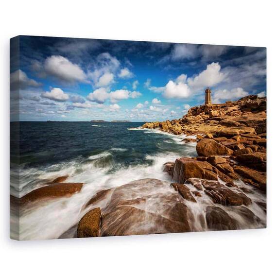 Tablou canvas - Farul din Ploumanac'h, Peisaj, Bretagne, Franta, Coasta, Marime: 80 x 120 cm - - Roveli