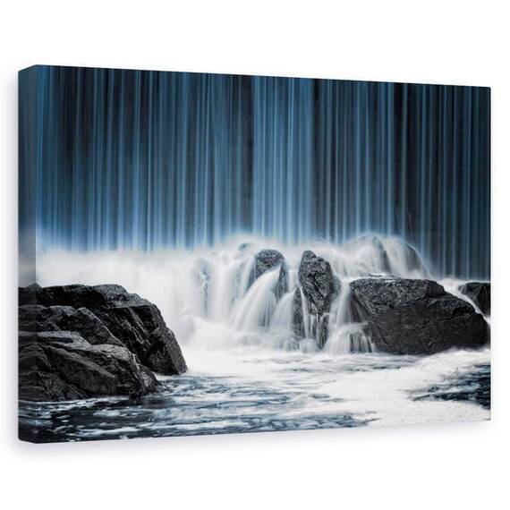 Tablou canvas - Cortina albastra, Peisaj, Cascada, Piatra, Marime: 80 x 120 cm - - Roveli