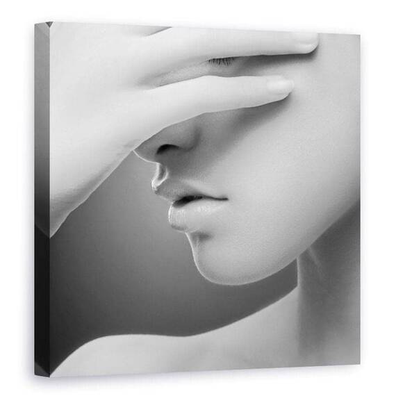 Tablou Canvas - Alb, Fata, Portret, Mana, Timid, Marime: 90 x 90 cm - - Roveli