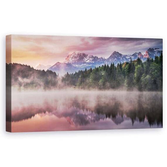 Tablou Canvas - Rasarit de soare, Alpi, Karwendel, Geroldsee, Lac, Reflectie, Apa, Marime: 50 x 100 cm - - Roveli