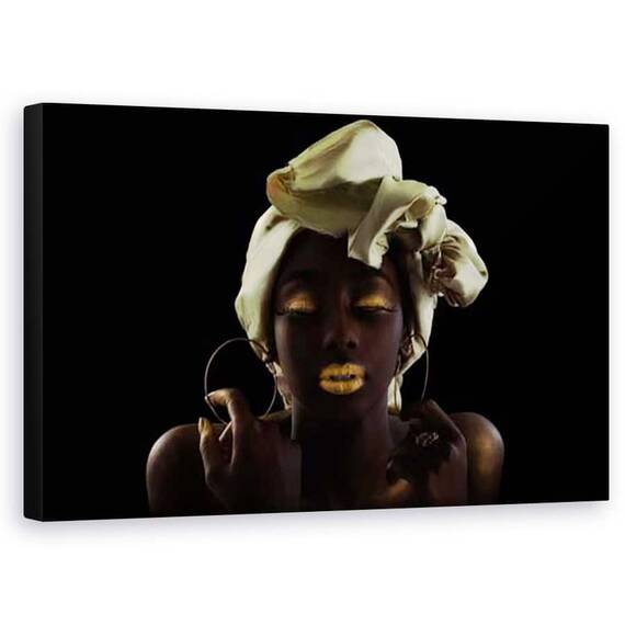 Tablou Canvas - Aur Pe Negru, Machiaj, Femeie, Cercei, Marime: 50 x 80 cm - - Roveli