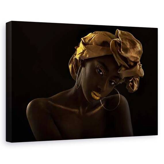 Tablou canvas - Portret, Auriu, Femeie, Cercei - - Roveli