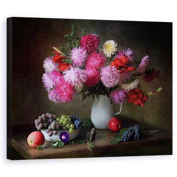 Tablou Canvas - Natura Moarta, Vara, Struguri, Boabe, Fructe De Padure, Ulcior - - Roveli