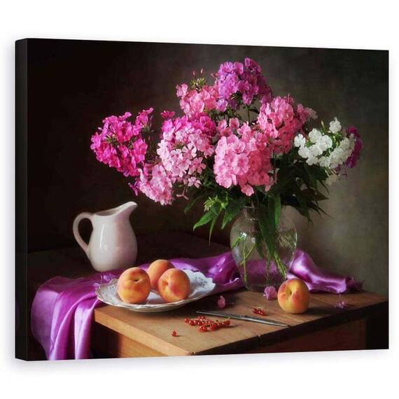 Tablou Canvas - Cu Un Buchet De Phlox Si Piersici, Marime: 60 x 75 cm - - Roveli