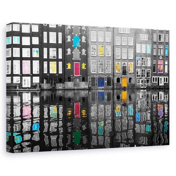 Tablou canvas - Amsterdam 39, Flori, Rau, Reflectie, Apa, Marime: 80 x 120 cm - - Roveli