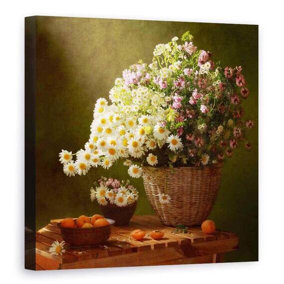 Tablou Canvas - Natura Moarta Cu Un Cos De Flori Salbatice, Marime: 90 x 90 cm - - Roveli
