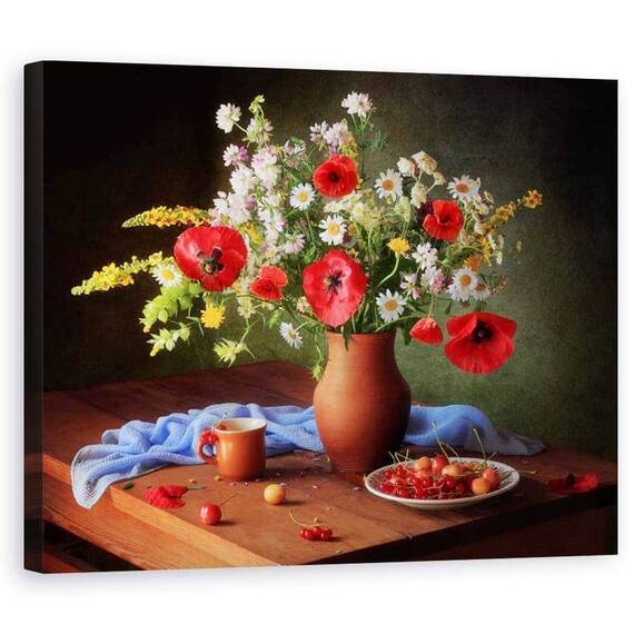 Tablou Canvas - Natura Moarta Cu Un Buchet De Flori De Lunca, Marime: 60 x 75 cm - - Roveli