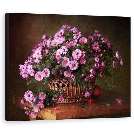 Tablou Canvas - Un Cos Cu Flori, Roz, Floare, Cos, Buchet, Marime: 60 x 75 cm - - Roveli