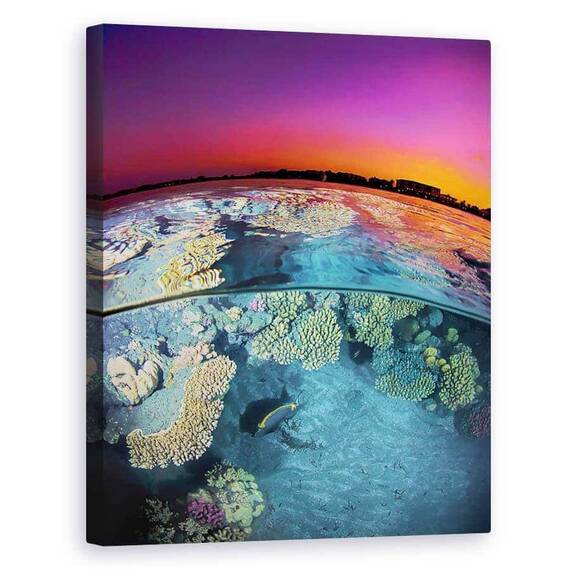 Tablou Canvas - Amurg La Reciful De La Marea Rosie, Marime: 60 x 75 cm - - Roveli