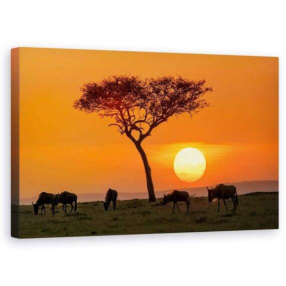 Tablou Canvas - Safari In Apus, Marime: 50 x 80 cm - - Roveli