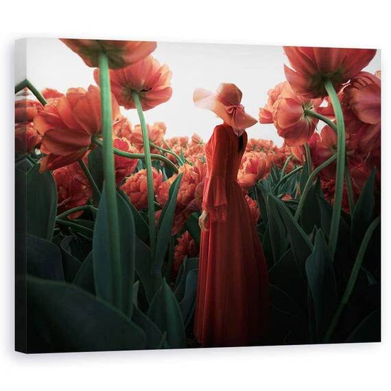 Tablou Canvas - Femeie Si Floare, Marime: 60 x 75 cm - - Roveli