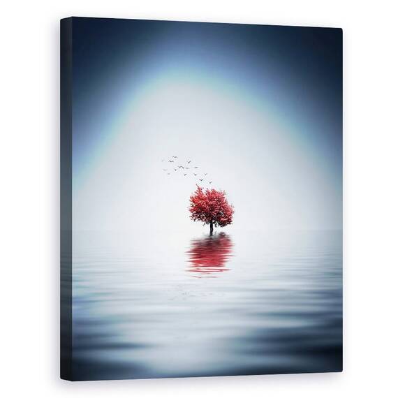 Tablou Canvas - Copaci De Toamna Reflectandu-Se In Lacul Albastru, Marime: 60 x 75 cm - - Roveli