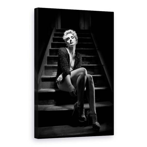 Tablou Canvas - Asteptand In Negru, Marime: 60 x 90 cm - - Roveli