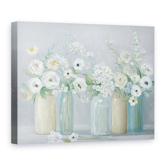 Tablou canvas - Flori, Alb, Vaze, Pictura, Viata, Marime: 75 x 100 cm - - Roveli
