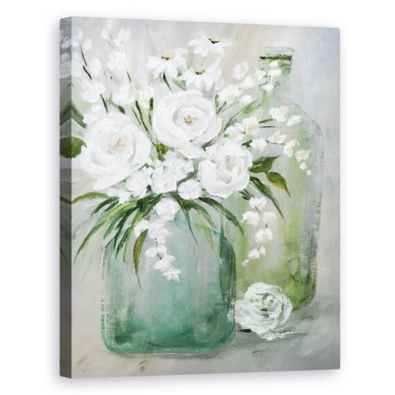Tablou canvas - Flori, Primavara, Alb, Vaza De Sticla, Pictura, Marime: 60 x 75 cm - - Roveli