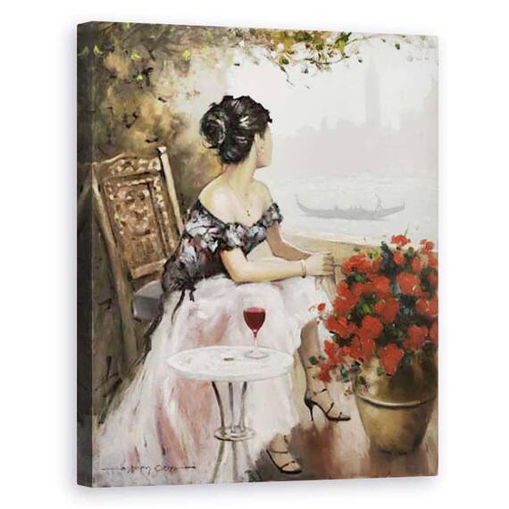 Tablou canvas - Oameni, Femeie, Oras, Peisaj, Rau, Flori, Pictura, Marime: 40 x 50 cm - - Roveli