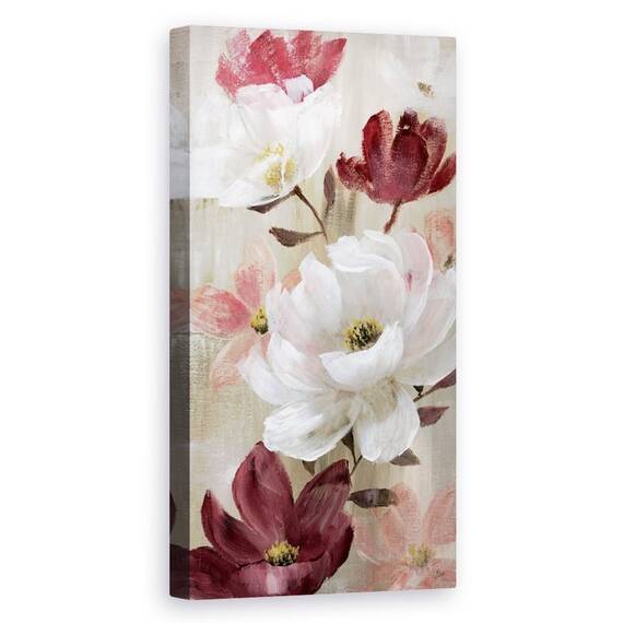 Tablou Canvas - Flori, Flori De Primavara, Alb, Roz, Rosu, Pictura, Marime: 50 x 100 cm - - Roveli