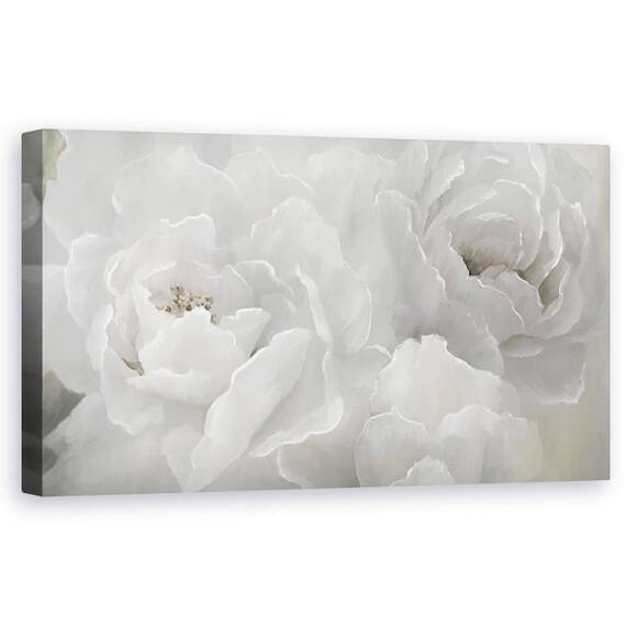 Tablou Canvas - Floare, Bujor, Alb, Pictura, Marime: 50 x 100 cm - - Roveli