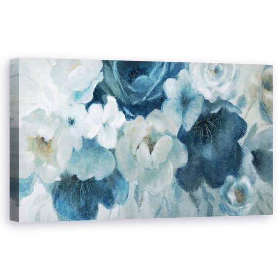Tablou Canvas - Flori, Albastru si Alb, Pictura, Marime: 50 x 100 cm - - Roveli