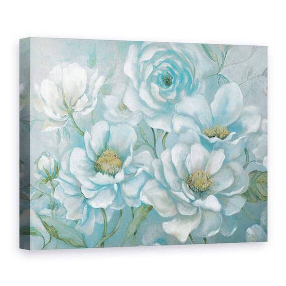 Tablou canvas - Flori Albe, Albastru, Pictura - - Roveli