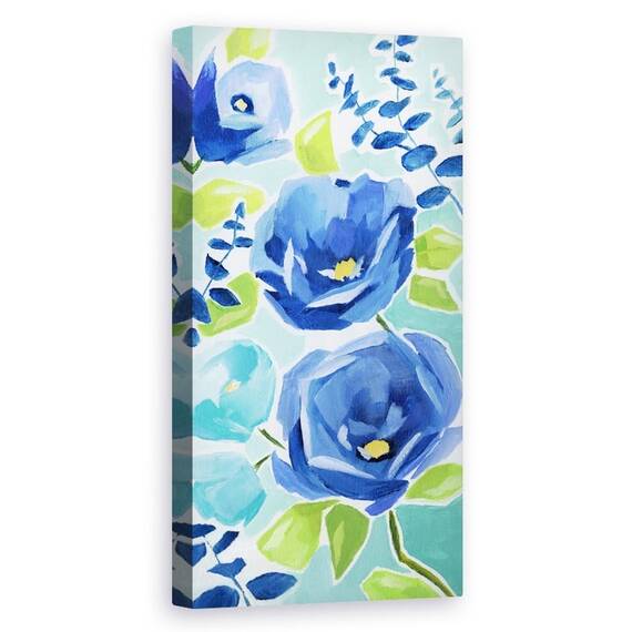 Tablou Canvas - Flori Albastre, Fundal Albastru, Pictura - - Roveli