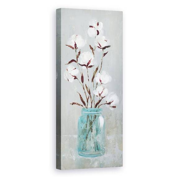 Tablou canvas - Flori, Alb, Vaza De Sticla, Pictura, Marime: 30 x 90 cm - - Roveli
