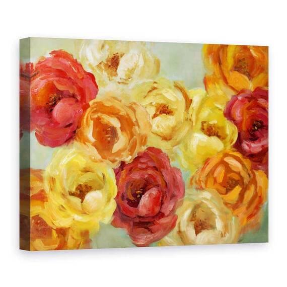 Tablou canvas - Flori, Trandafiri Colorate, Galben, Portocaliu, Rosu, Pictura - - Roveli