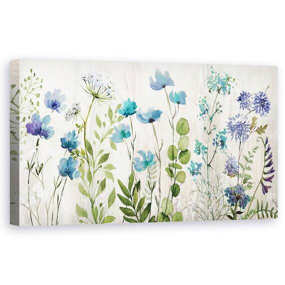 Tablou Canvas - Flori Salbatice, Albastru, Pictura, Marime: 50 x 100 cm - - Roveli