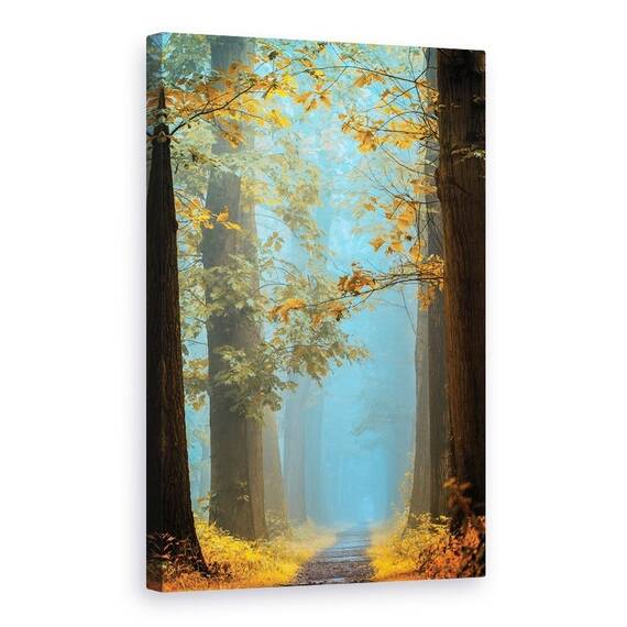 Tablou Canvas - Natura, Peisaj, Padure De Toamna, Frunze Galbene, Pictura, Marime: 80 x 120 cm - - Roveli
