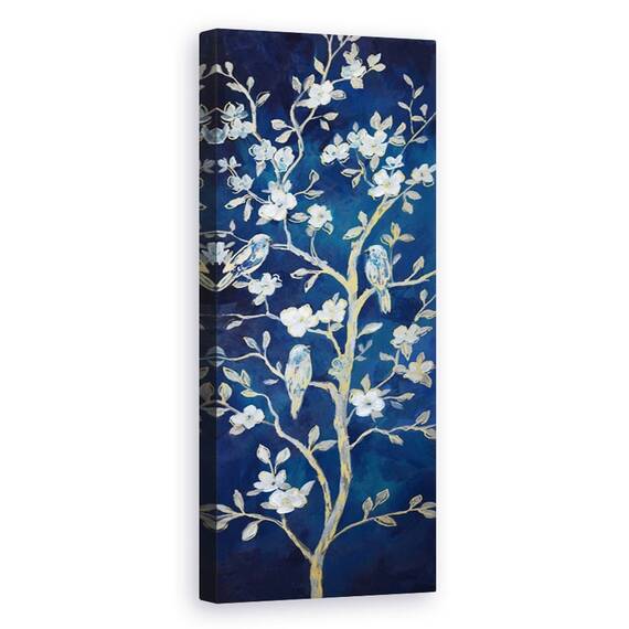 Tablou canvas - Natura, Copac, Flori, Pasari, Indigo, Pictura - - Roveli