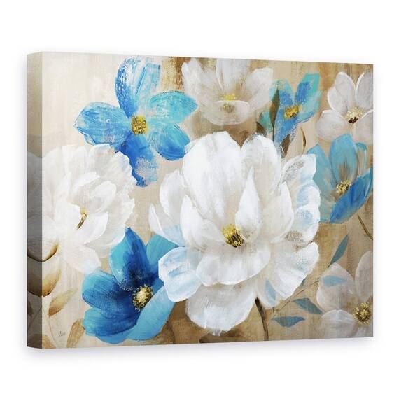 Tablou canvas - Flori, Albastru, Alb, Gradina, Pictura - - Roveli