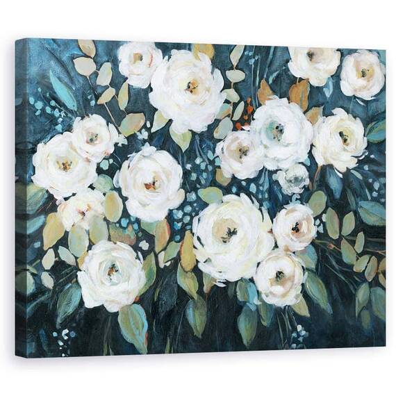 Tablou canvas - Flori, Alb, Gradina Luminata De Luna, Pictura - - Roveli