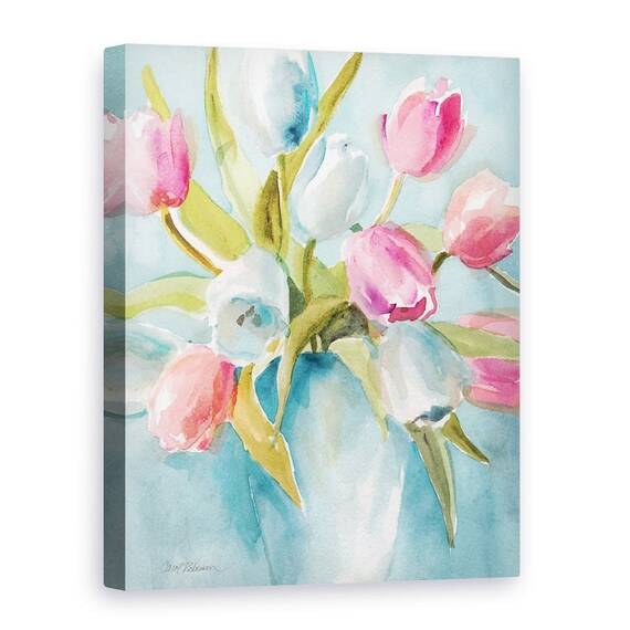 Tablou canvas - Flori, Lalele, Colorate, Vaza, Pictura, Marime: 75 x 100 cm - - Roveli