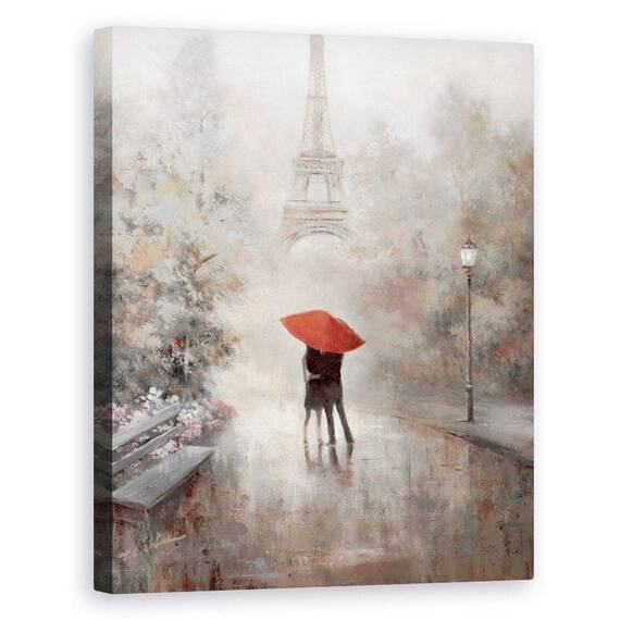 Tablou canvas - Natura, Parc, Copaci, Oameni, Paris, Turnul Eiffel, Pictura, Marime: 40 x 50 cm - - Roveli