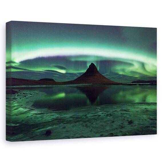 Tablou Canvas - Kirkjufell Aurora, Marime: 60 x 90 cm - - Roveli