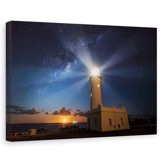 Tablou Canvas - Rasaritul Lunii Si Farul, Marime: 60 x 90 cm - - Roveli