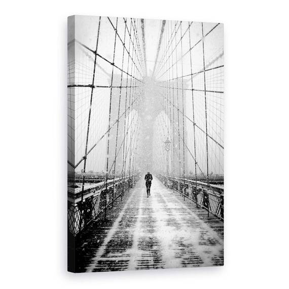 Tablou Canvas - Plimbare In Viscol Pe Podul Brooklyn, Marime: 60 x 90 cm - - Roveli