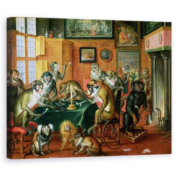 Tablou Canvas - Abraham Teniers - Camera de fumatori cu maimute - - Roveli