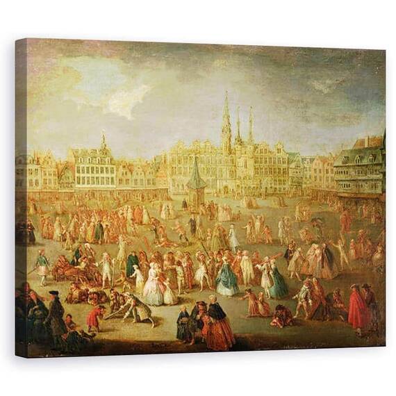 Tablou Canvas - Antoine Francois Saint-Aubert - Grand Place in timpul Mardi Gras, Cambrai - - Roveli