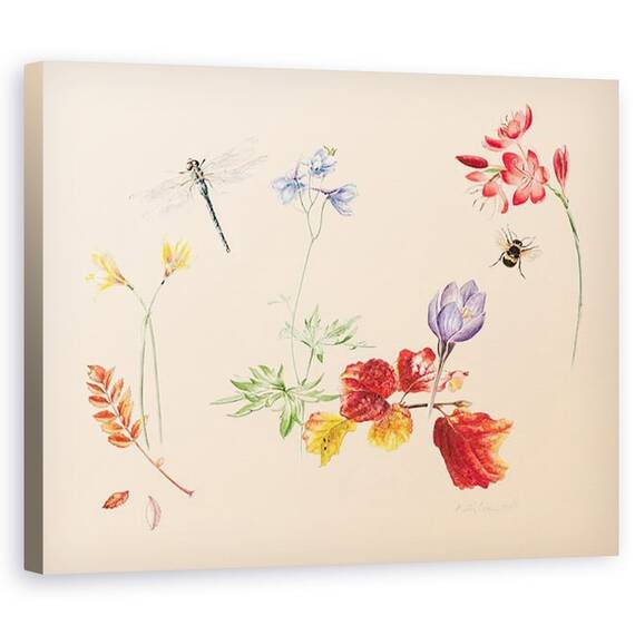 Tablou Canvas - Alison Cooper - Flori de toamna si insecte - - Roveli