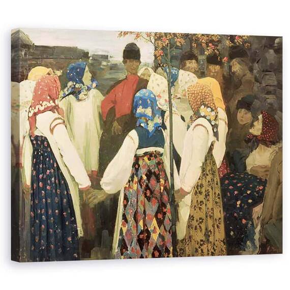 Tablou Canvas - Andrei Petrovich Ryabushkin - Un baiat si-a croit drum in dansul rotund al fetei - - Roveli