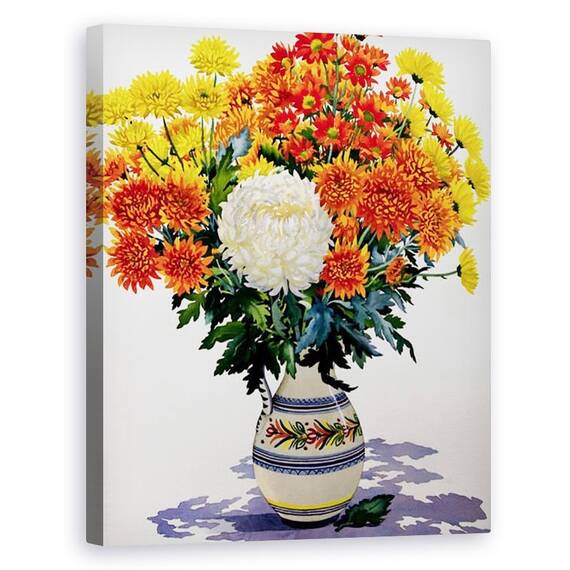 Tablou Canvas - Christopher Ryland - Crizanteme intr-un ulcior cu model - - Roveli